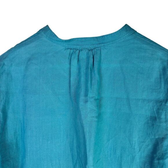 Eileen Fisher Large Turquoise Blue Irish Linen Popover Tunic - Picture 5 of 6